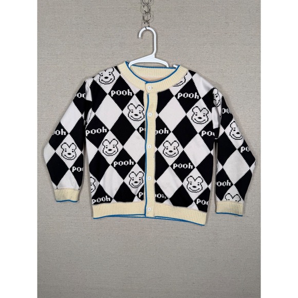 Disney Other - Disney Winnie the Pooh Argyle Cardigan Sweater Black White Kids Size 130